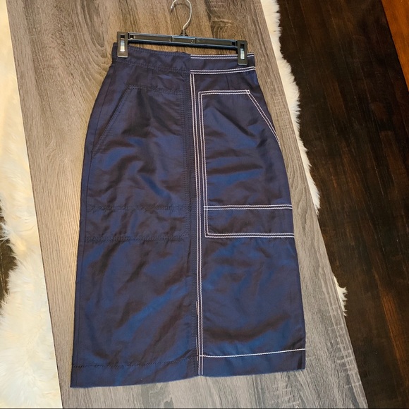 STELLA MCCARTNEY Navy Stitching Slit Pencil Skirt